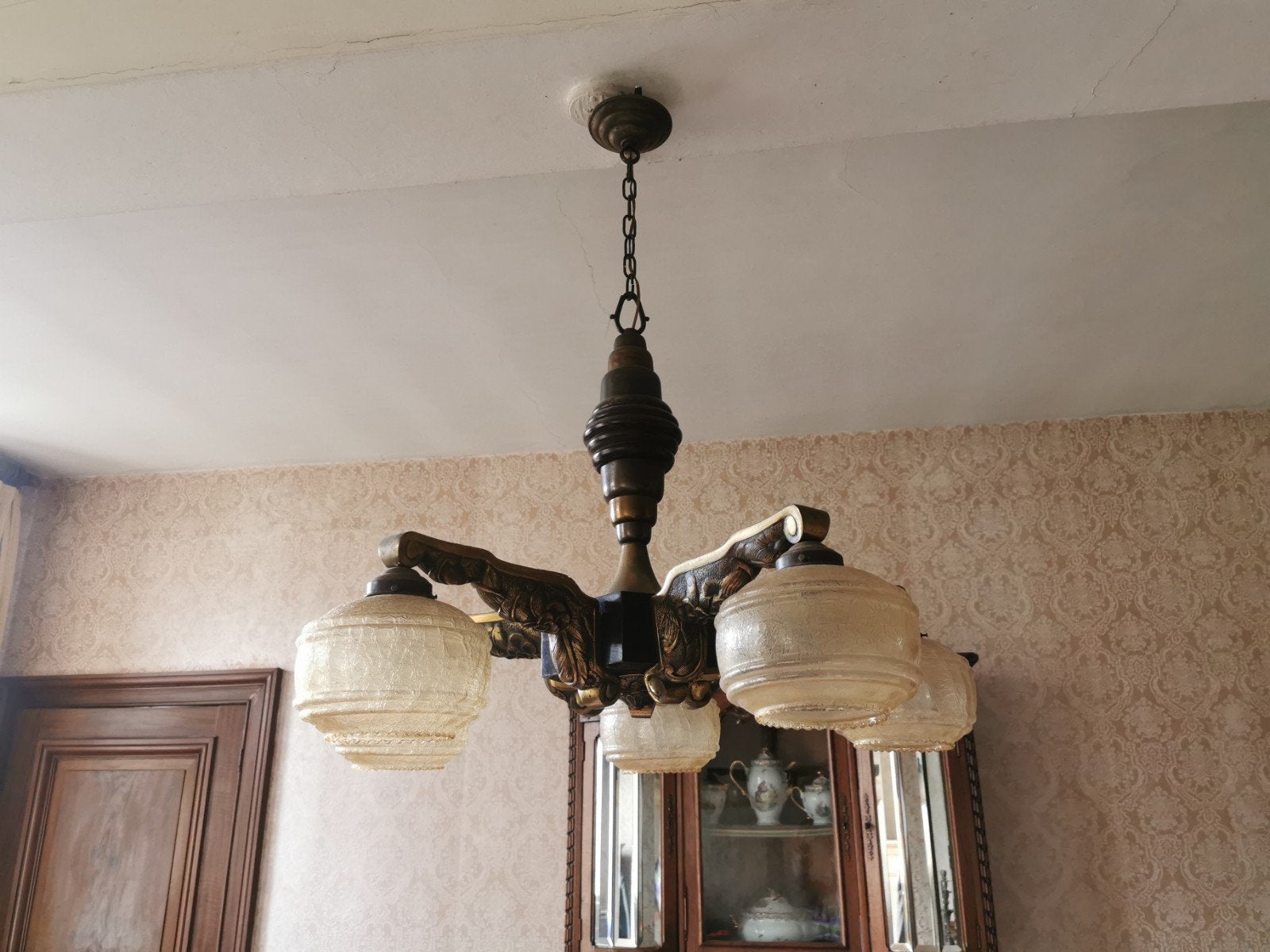 Lustre art déco année 50, Maison & Meubles, Enlèvement, Bois