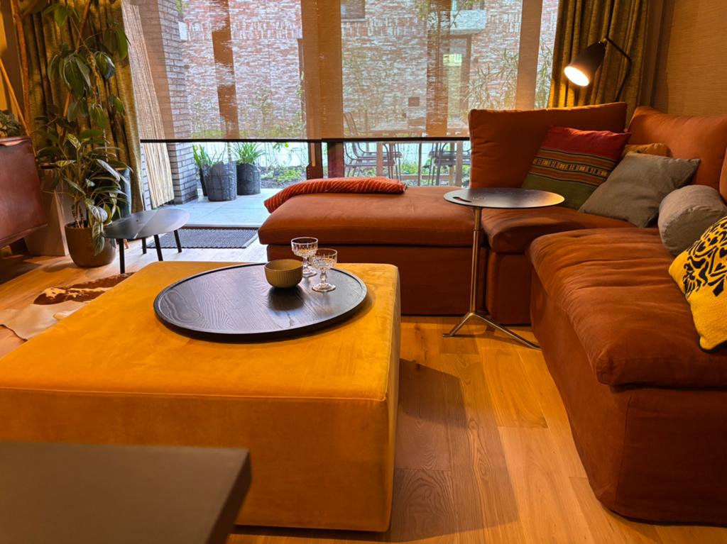 BuzziPouf veilige salontafel of zitpouf, Huis en Inrichting, Tafels | Bijzettafels, Ophalen, Gebruikt, Vierkant, 75 cm of meer