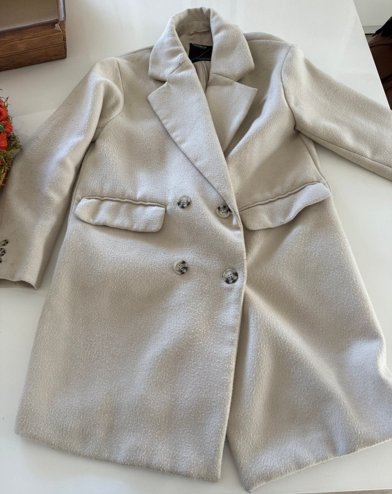 Crème kleurige mantel pull&bear mt s, Vêtements | Femmes, Enlèvement ou Envoi, Porté, Taille 36 (S), Beige