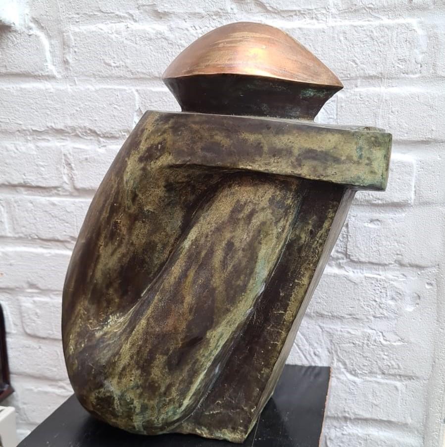 Statue en bronze de Peter Bostoen, Où l'eau coule, 34 x 29cm, Antiquités & Art, Vert, Enlèvement ou Envoi, Patiné, Abstrait