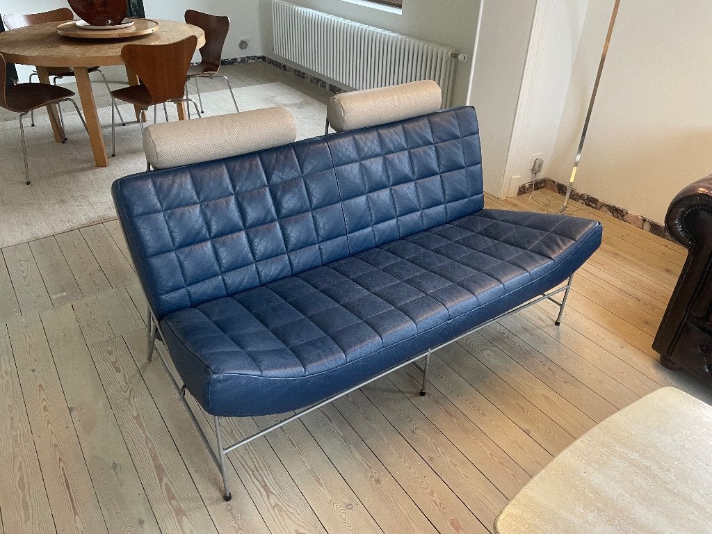 Leolux Volare Blauw-Beige, Maison & Meubles, Enlèvement, Deux personnes, Banc droit, Cuir