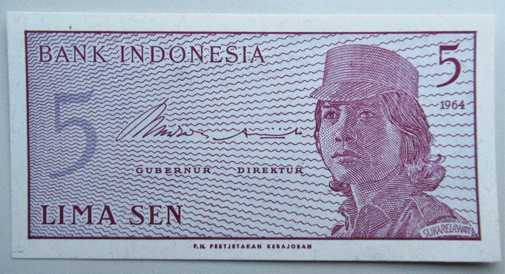 Indonesië 5 sen 1964 replacement note prefix x, Timbres & Monnaies, Envoi
