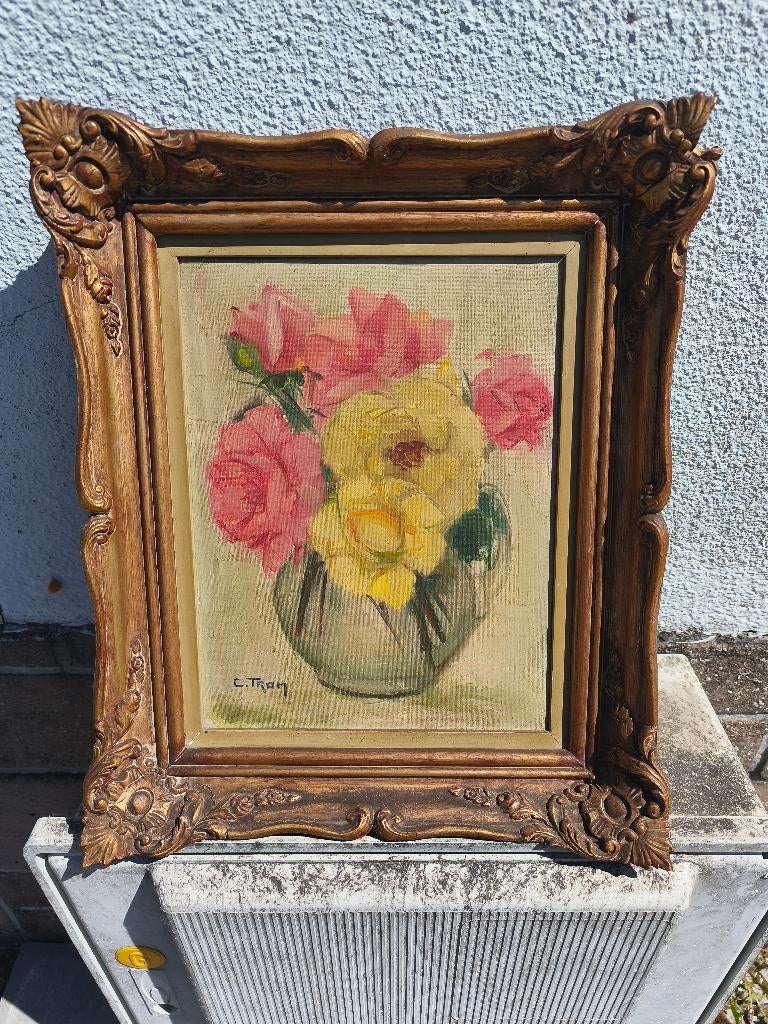 Huile sur toile fleurs signe c tron, Ophalen of Verzenden