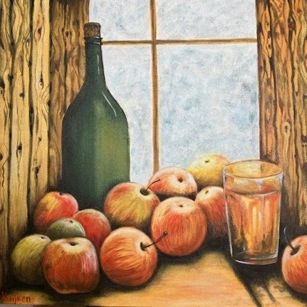 "Apple Cider" (Oil painting by Kuijken, 40x40 cm), Antiek en Kunst, Kunst | Schilderijen | Modern, Ophalen of Verzenden, Olieverf