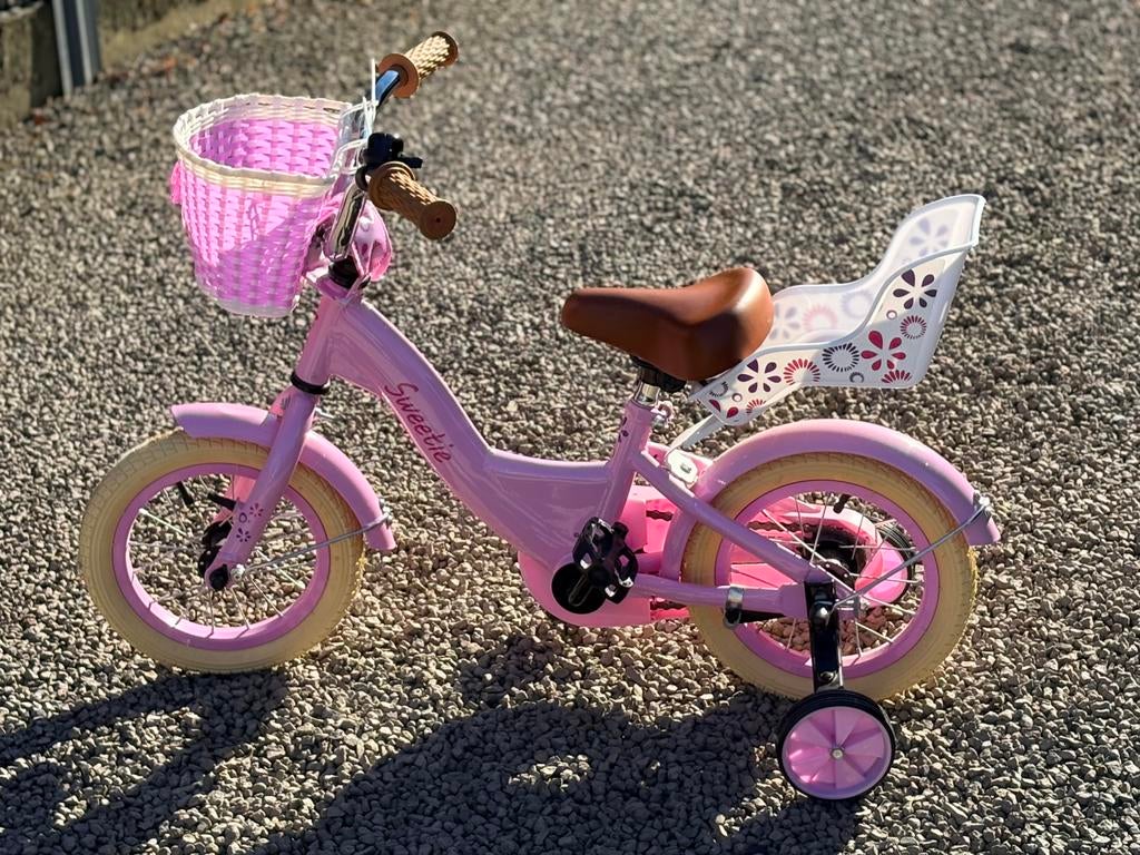 Roze Kinderfiets met zijwielen 12inch, Fietsen en Brommers, Fietsen | Kinderfietsjes, Ophalen, Zo goed als nieuw