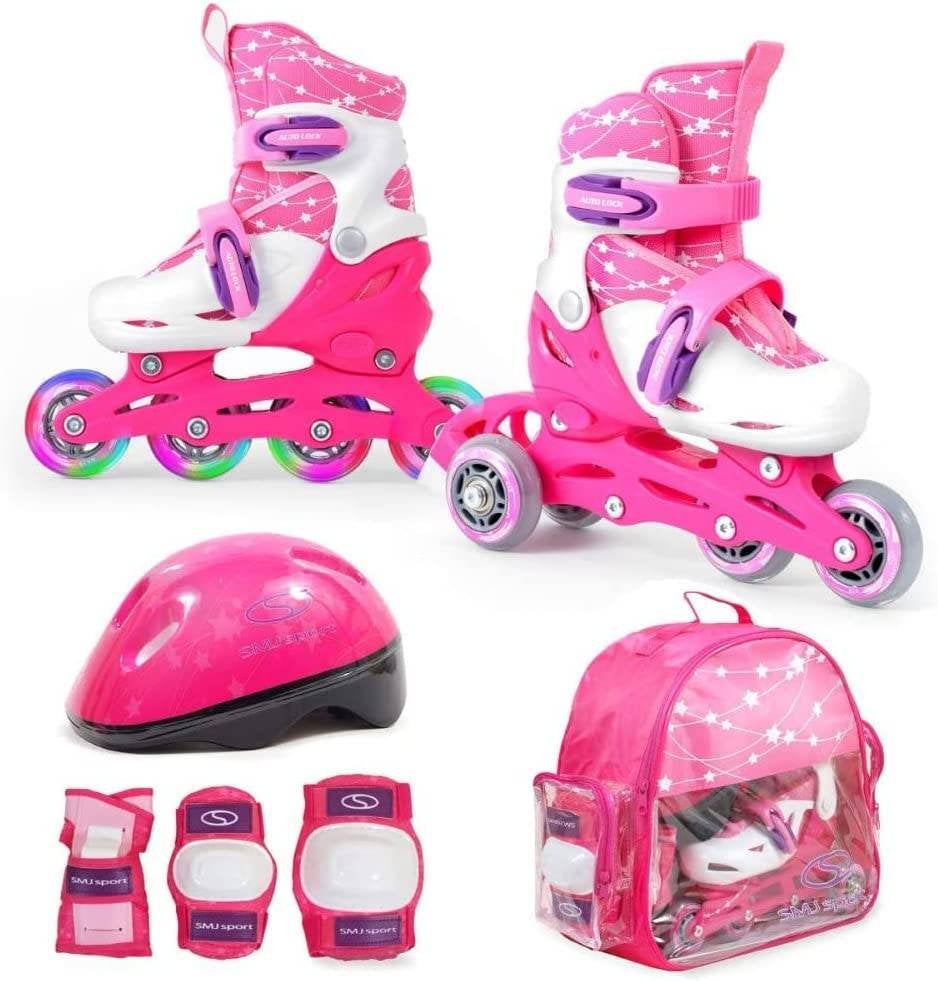 Set patins à roulettes 2 en 1 réglables 26-29 + protections, Sport en Fitness, Verstelbaar, Kinderen, Overige typen, Zo goed als nieuw