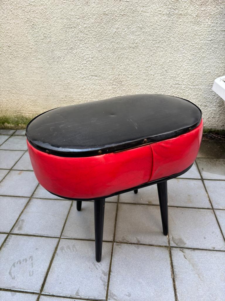 Voetbank, poef, vintage - retro, rood, Huis en Inrichting, Ophalen, Gebruikt