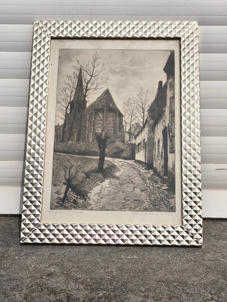 Gravure  église St servais signe Maurice blieck, Antiek en Kunst, Ophalen of Verzenden