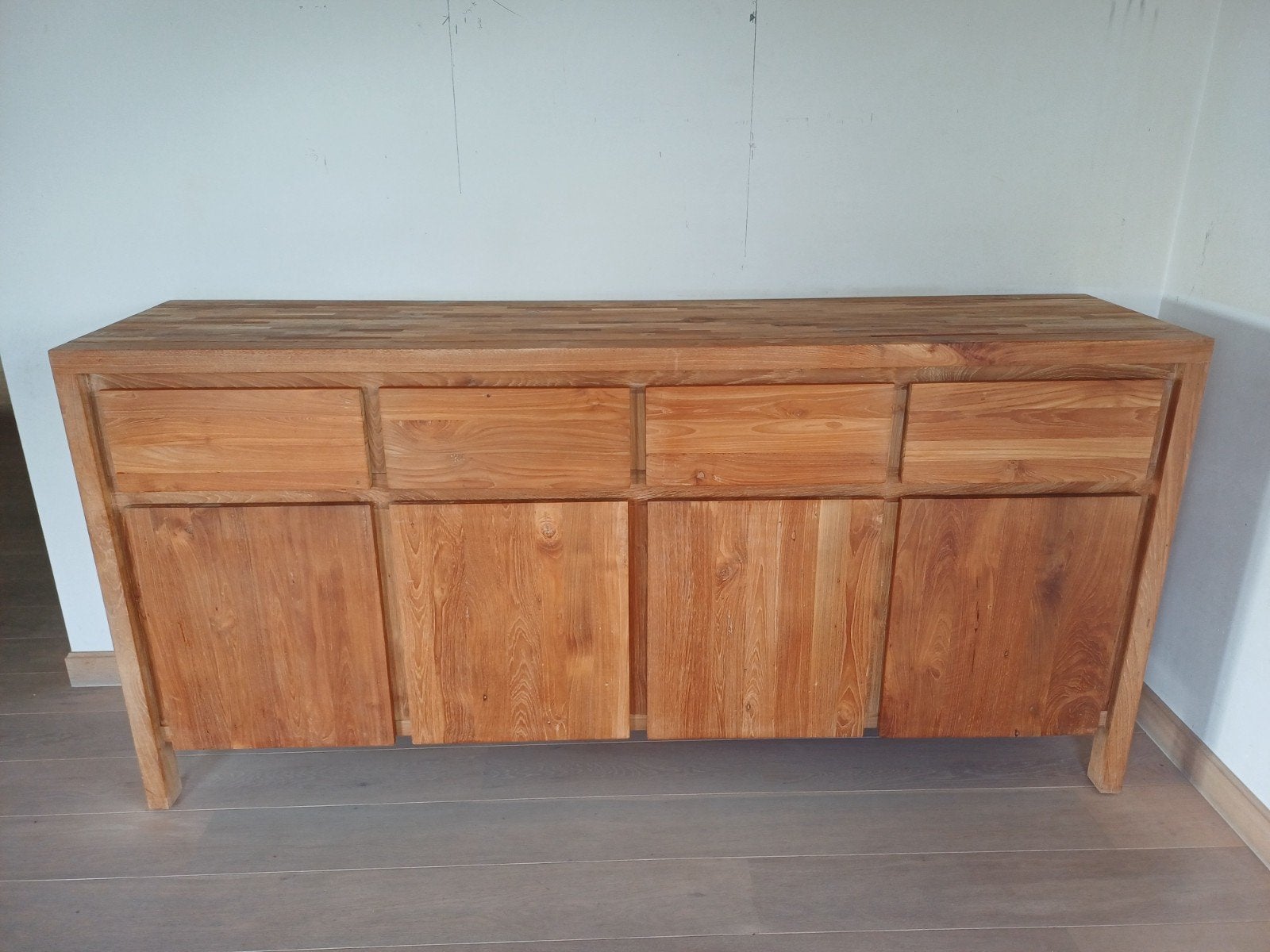 dressoir / kast in teak met 4 lades B209cm x D50cm x H100cm, Huis en Inrichting, Ophalen, Teakhout, Zo goed als nieuw, 200 cm of meer