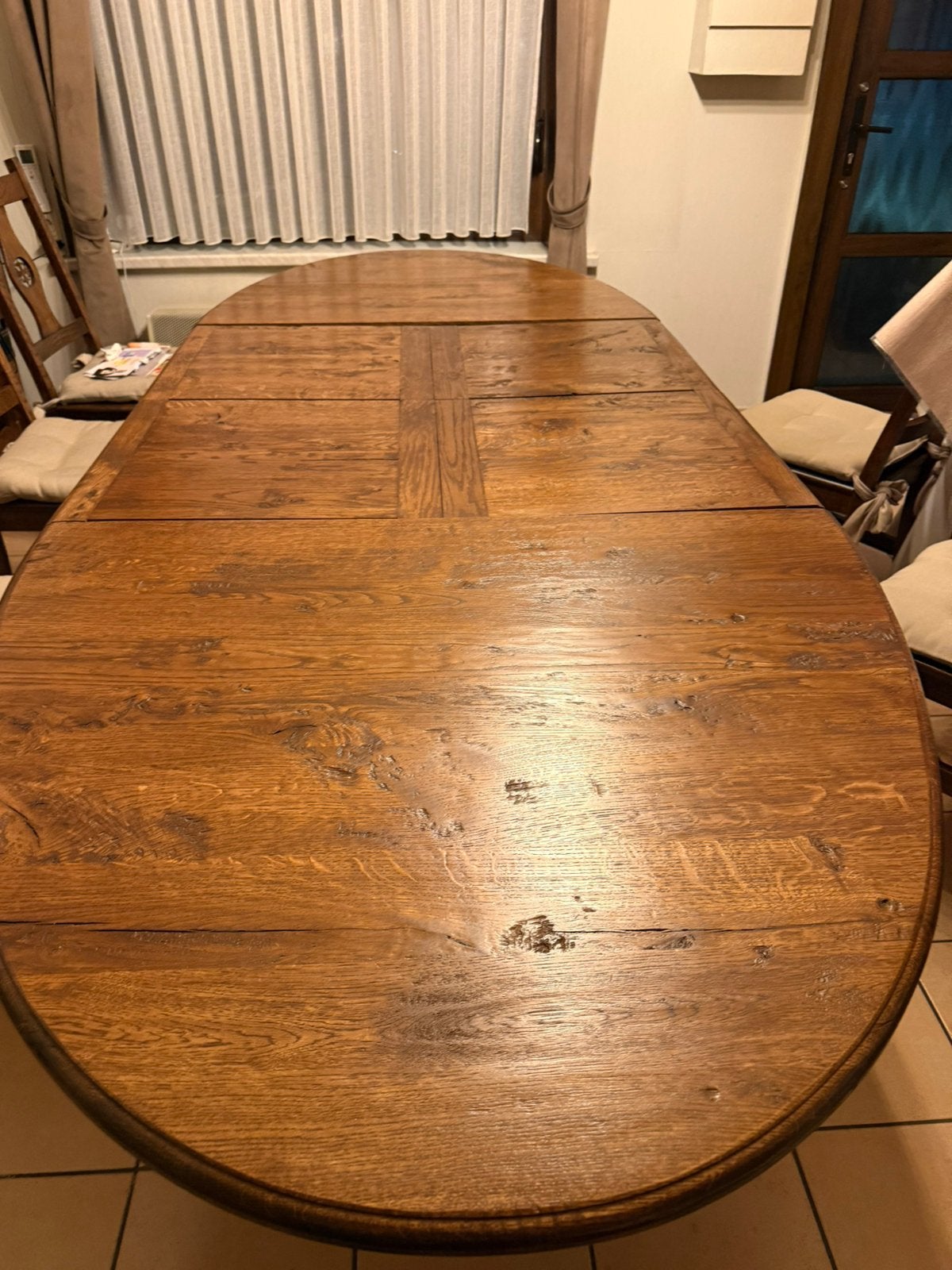 Table de ferme complètement en chene massif, Maison & Meubles, Enlèvement, Comme neuf, Ovale