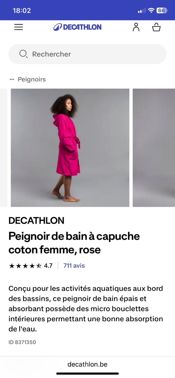 Peignoir de bain rose Decathlon Taille S, Enlèvement, Neuf, Rose