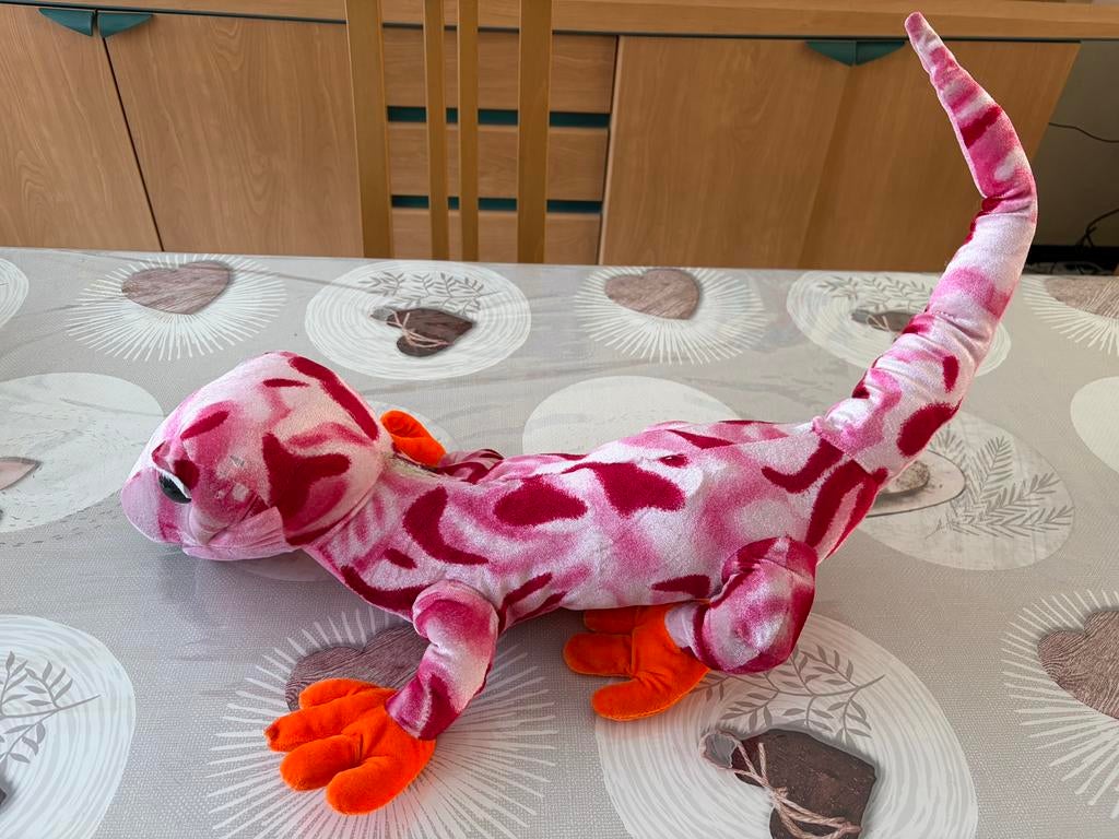 Schattige Gecko-knuffel — roze en wit — speelgoed/, Dieren en Toebehoren, Ophalen of Verzenden, Zo goed als nieuw