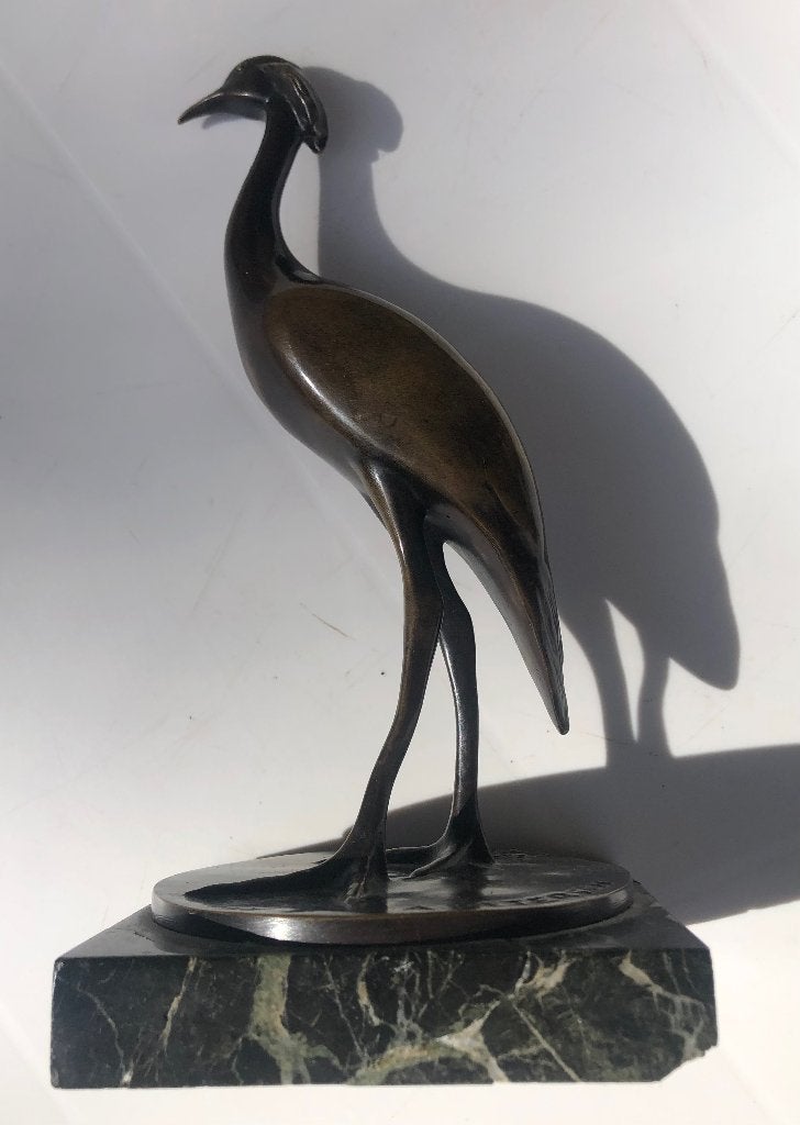 Sculpture Grue cendrée bronze Armand Petersen, Enlèvement, Bronze