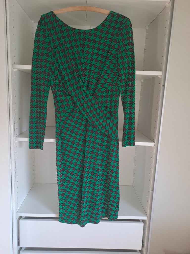 Mt 40 Groen, rode jurk pied de poule met lange mouwen, Kleding | Dames, Jurken, Maat 38/40 (M), Ophalen of Verzenden, Zo goed als nieuw