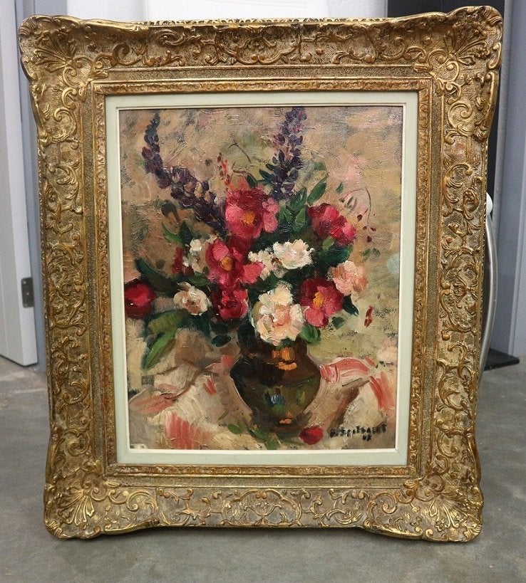 Henri SPITSAERT, bloemen, Bloemen, Doek, Ophalen of Verzenden, Gedateerd