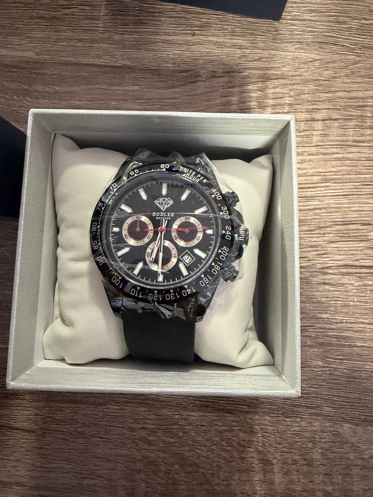 Vernier horloge met zwarte houder, Handtassen en Accessoires, Horloges | Heren, Overige merken, Kunststof, Polshorloge, Nieuw