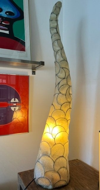 Grote vintage lamp met ruw ontwerp van glasvezel, Ophalen, Metaal
