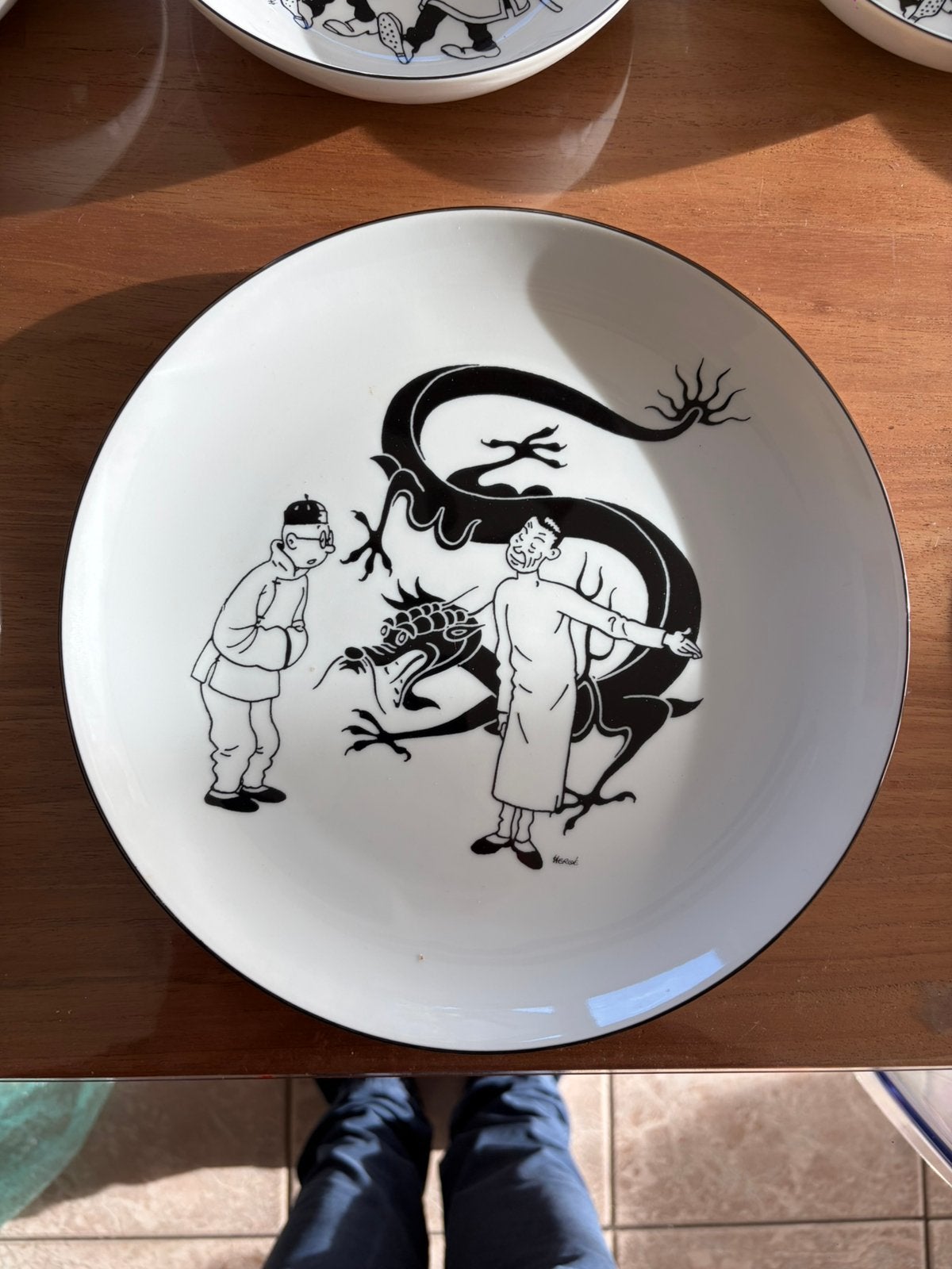 Rare coffret Tintin complet « Le Lotus bleu » — porcelaine, Antiquités & Art, Enlèvement ou Envoi