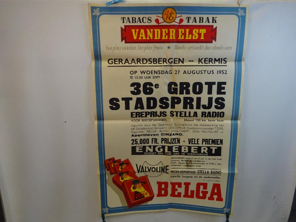 Reclamelitho Tabak Vanderelst Belga 1952,, Verzamelen, Merken en Reclamevoorwerpen, Gebruikt, Reclamebord, Ophalen of Verzenden