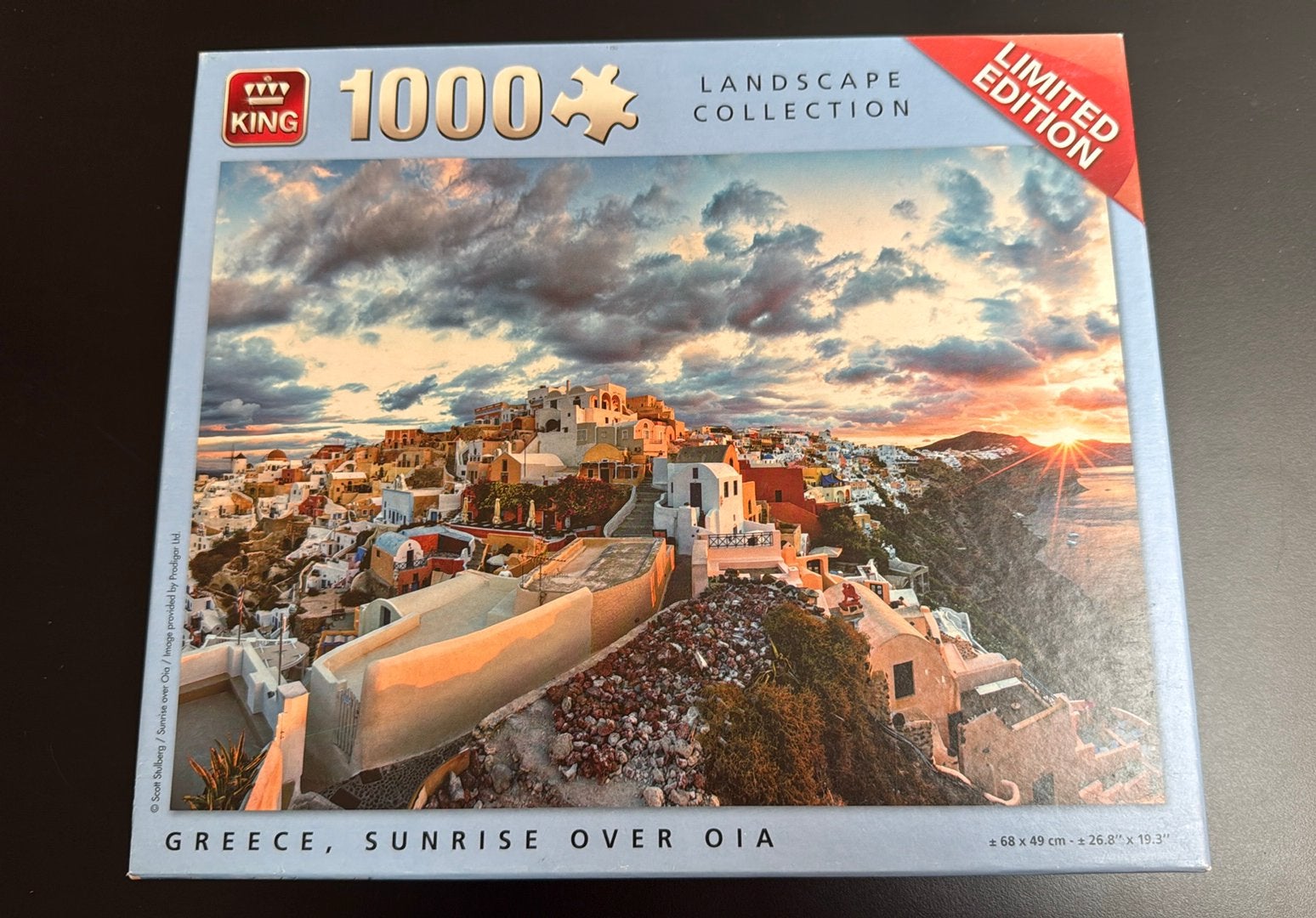 Puzzel Greece, sunrise over Oia - 1000 stukken, Hobby en Vrije tijd, Denksport en Puzzels, Verzenden, Zo goed als nieuw