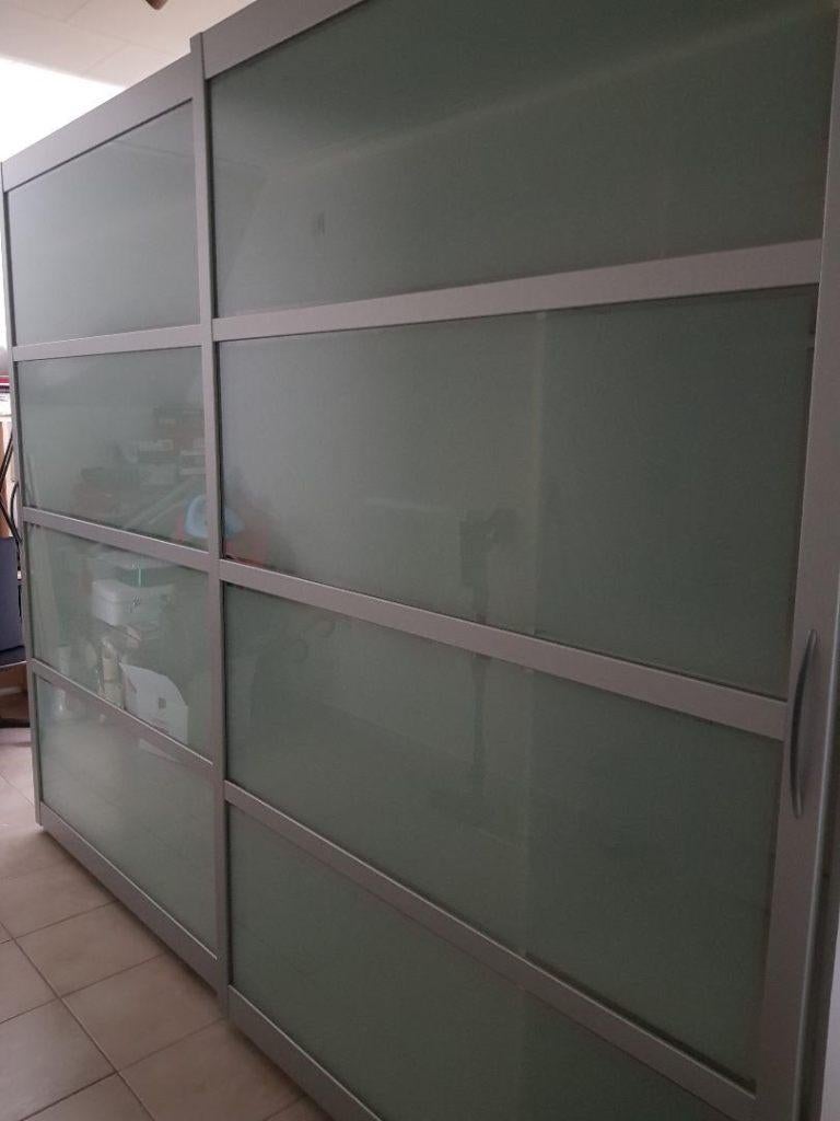 Kleerkast met schuifdeuren in melkglas, Huis en Inrichting, 200 cm of meer, 200 cm of meer, 50 tot 75 cm, Ophalen