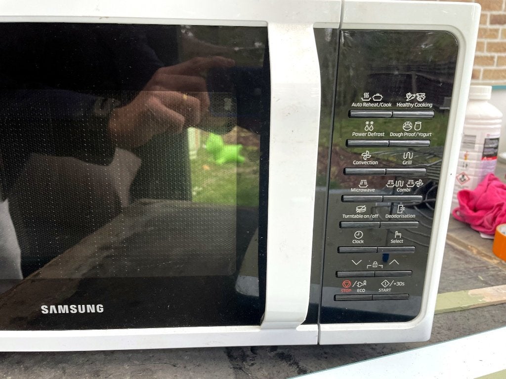 Samsung combi-microgolfoven 28 L (MC28H5015AW), wit, Ophalen, Gebruikt, Grill, Draaiplateau