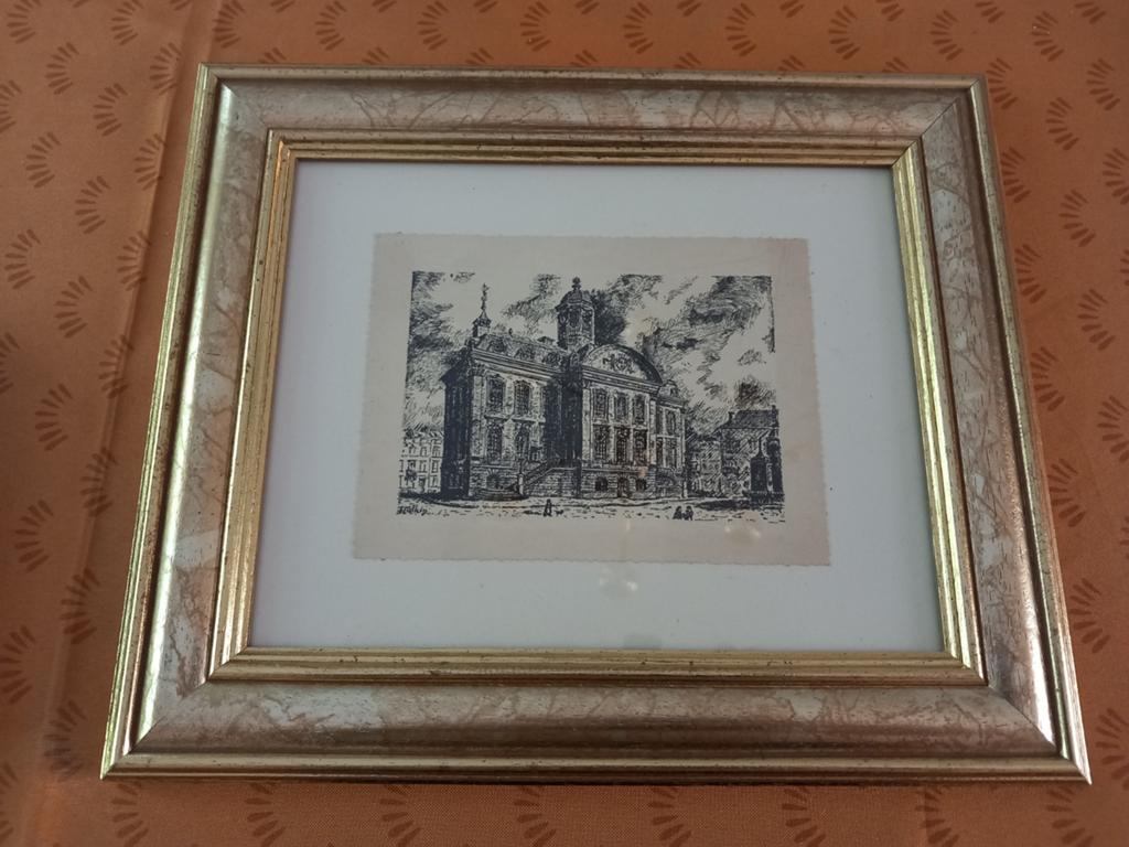 Gravure ancienne de l'hôtel de ville de Verviers signée, Antiquités & Art, Enlèvement ou Envoi, Gravure