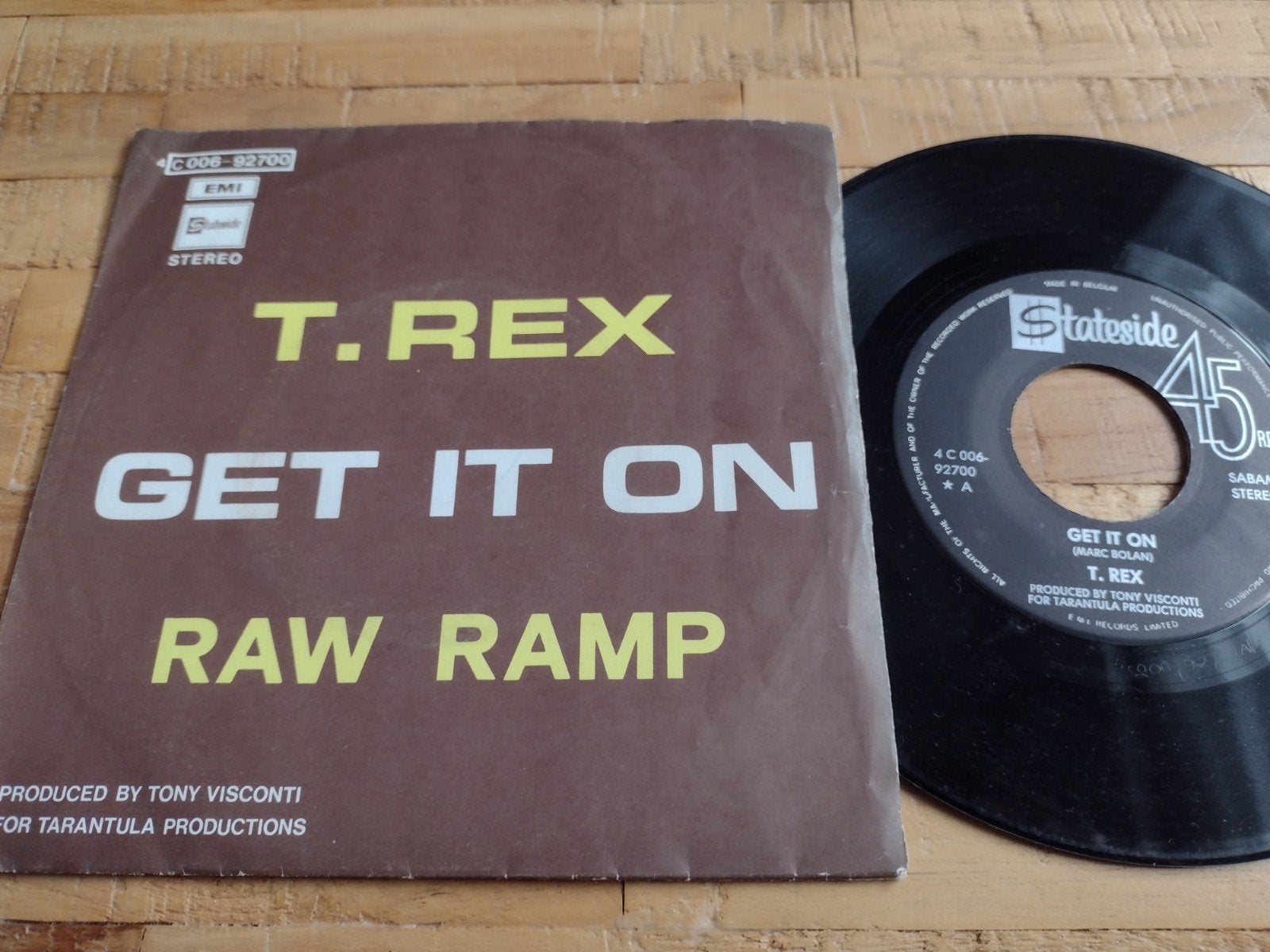 single : T.REX : GET IT ON/RAW RAMP (1971), CD & DVD, Vinyles Singles, Comme neuf, Housse de protection extérieure, Single, 1970 - 1979