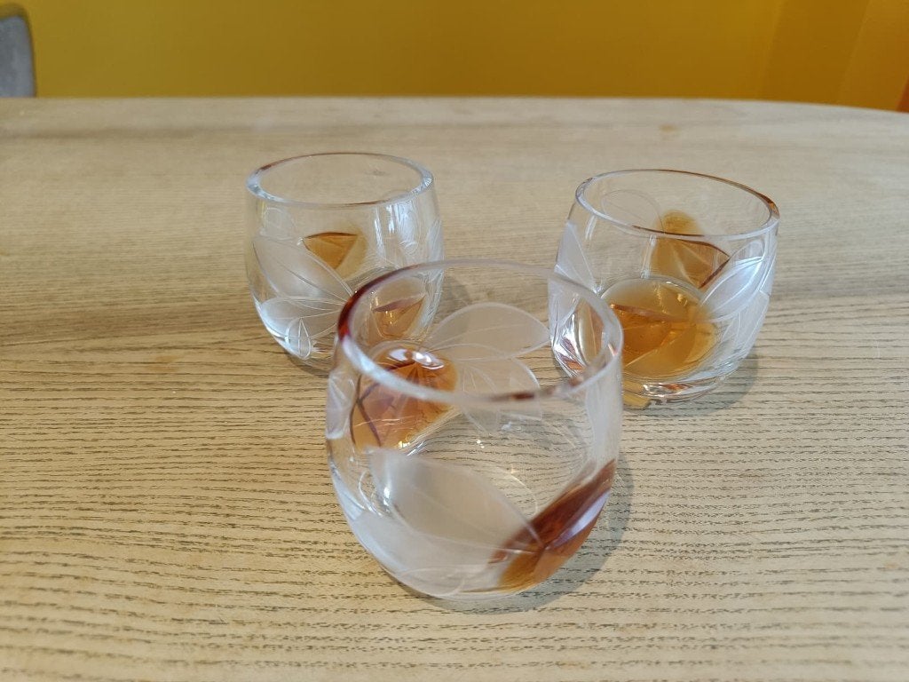 3 verres vintage en cristal à motif floral — Années 60/70, Enlèvement ou Envoi