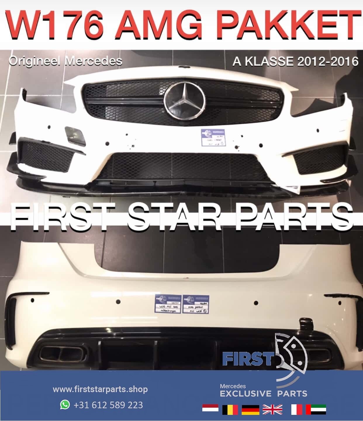W176 A45 AMG VOORBUMPER + ACHTERBUMPER Mercedes A Klasse WIT