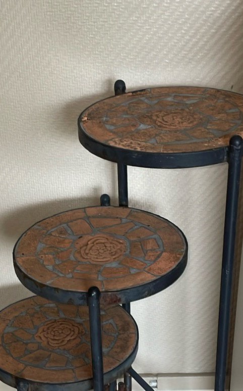 Etagere / tablette d’appoint 3 niveaux (fer et ceramiqie), Enlèvement ou Envoi, Utilisé, Étagère, Métal