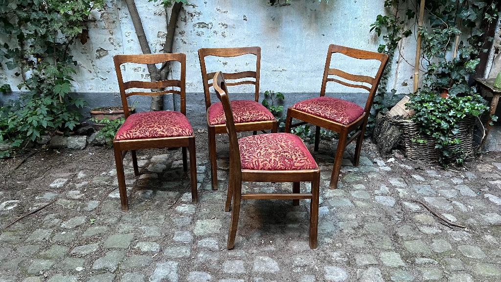 4 late art deco stoelen, eik, in stevige staat! Stof bekleed, Ophalen