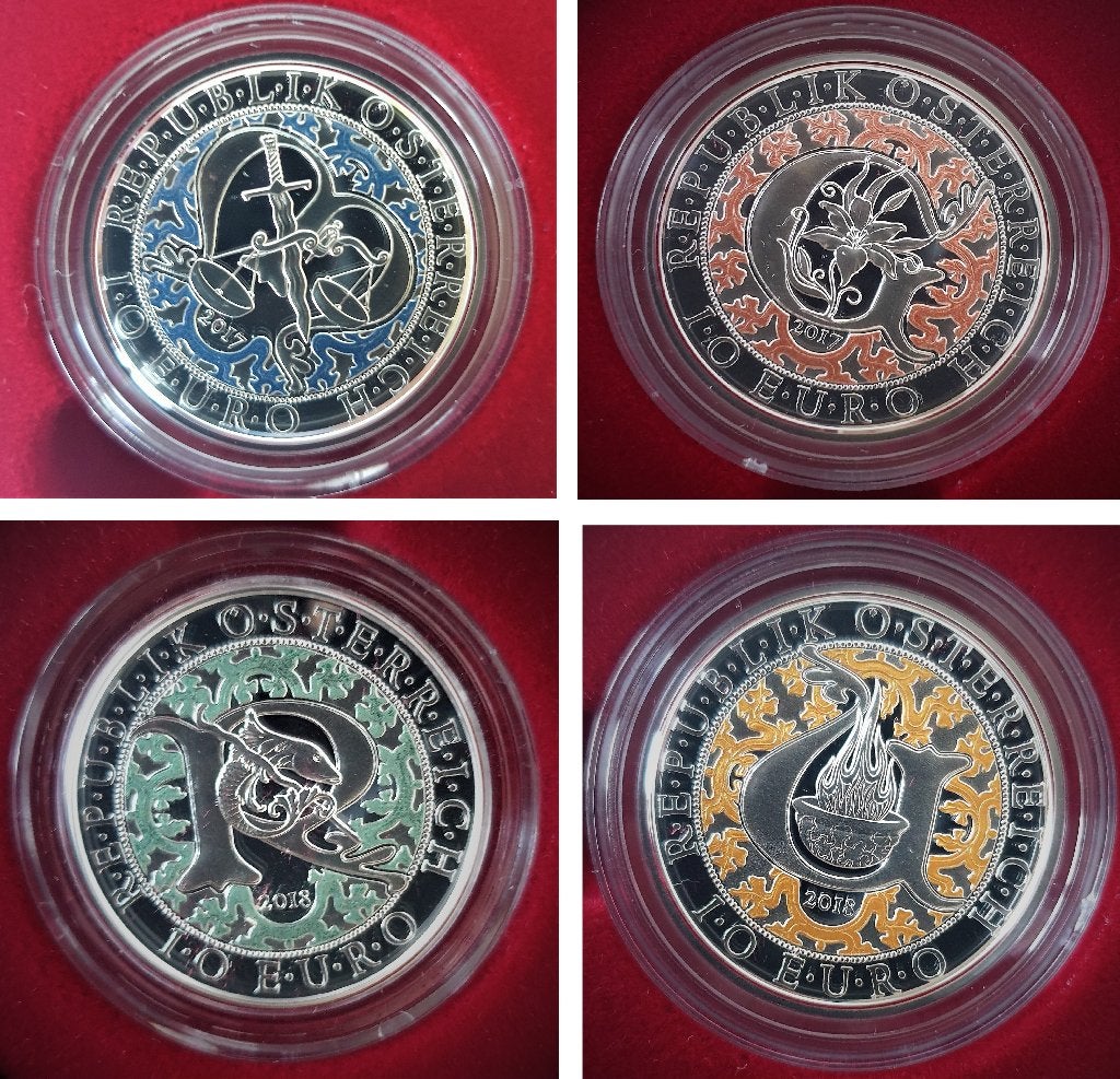 Oostenrijk: 4 x 10 euro Himmlische Boten proof 2017-2018, Timbres & Monnaies, Monnaies | Europe | Monnaies euro, Envoi, Autriche