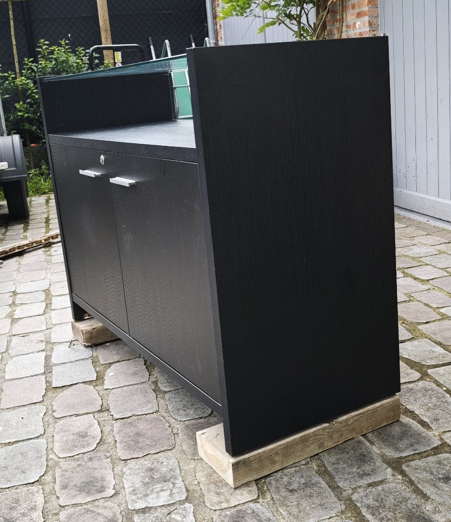 Toonbank met vitrine (Retif Flexia Zwart) L120xD50xH90, Huis en Inrichting, Kasten | Vitrinekasten, Ophalen, Met deur(en), 100 tot 150 cm