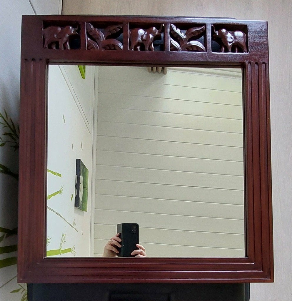 Miroir Eléphant, Enlèvement, Utilisé, Bois, Marron