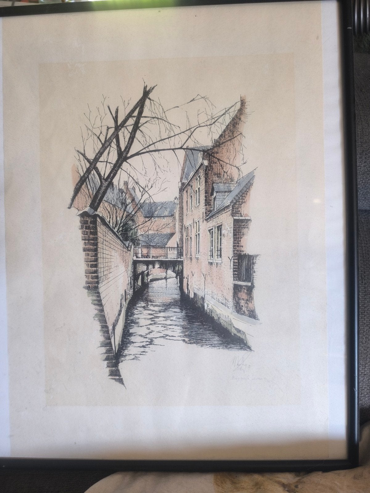 begijnhof Leuven, Antiek en Kunst, Kunst | Etsen en Gravures, Ophalen, Gesigneerd