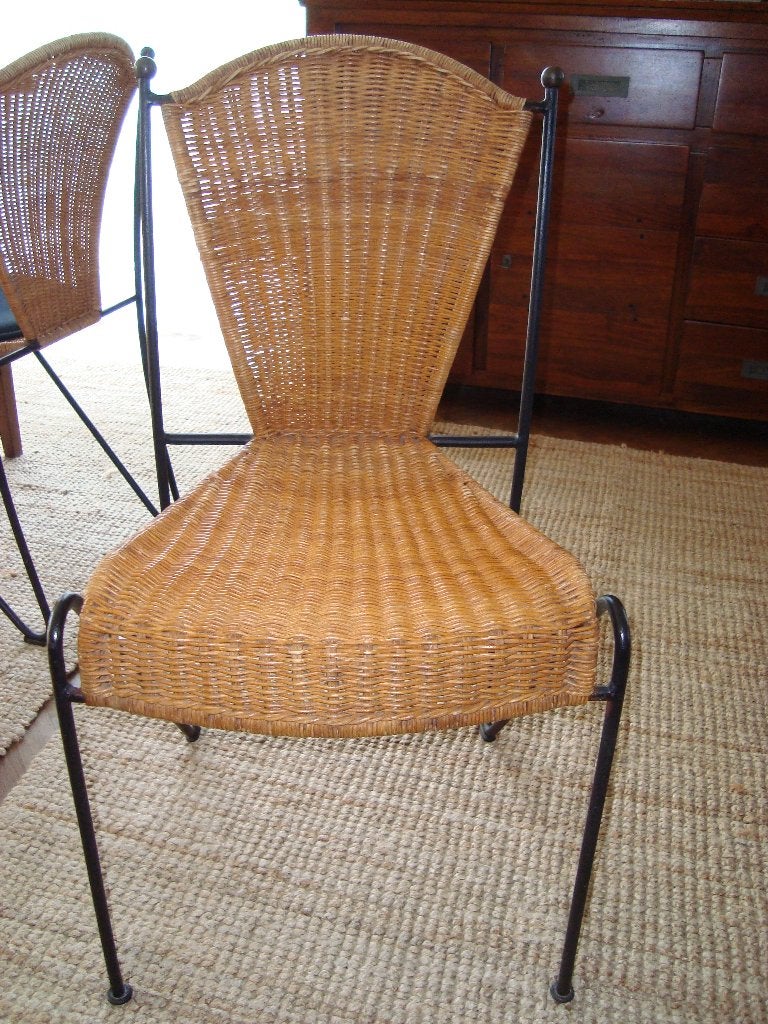 8 stoelen metalen frame en rieten zit, Huis en Inrichting, Stoelen, Ophalen, Gebruikt, Metaal, Vijf, Zes of meer stoelen