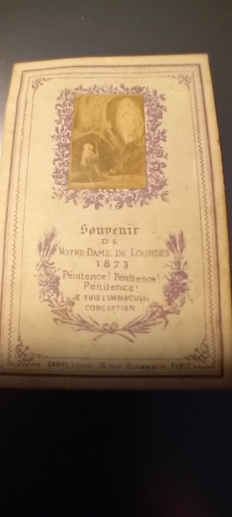 ANTIEK DEVOTIEPRENTJE BERNADETTE SOUBIROUS LOURDES UIT 1873, Collections, Images pieuses & Faire-part, Enlèvement ou Envoi, Image pieuse