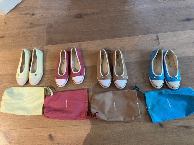 Longchamp blauwe-donkerroze-geel maat 38, Longchamp, Overige kleuren, Ballerina's, Ophalen of Verzenden