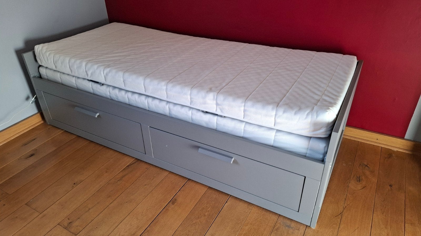 lit banquette IKEA BRIMNES 80-160x200 COMPLET - ETAT NEUF, Maison & Meubles, Gris, Comme neuf, Deux personnes, Enlèvement
