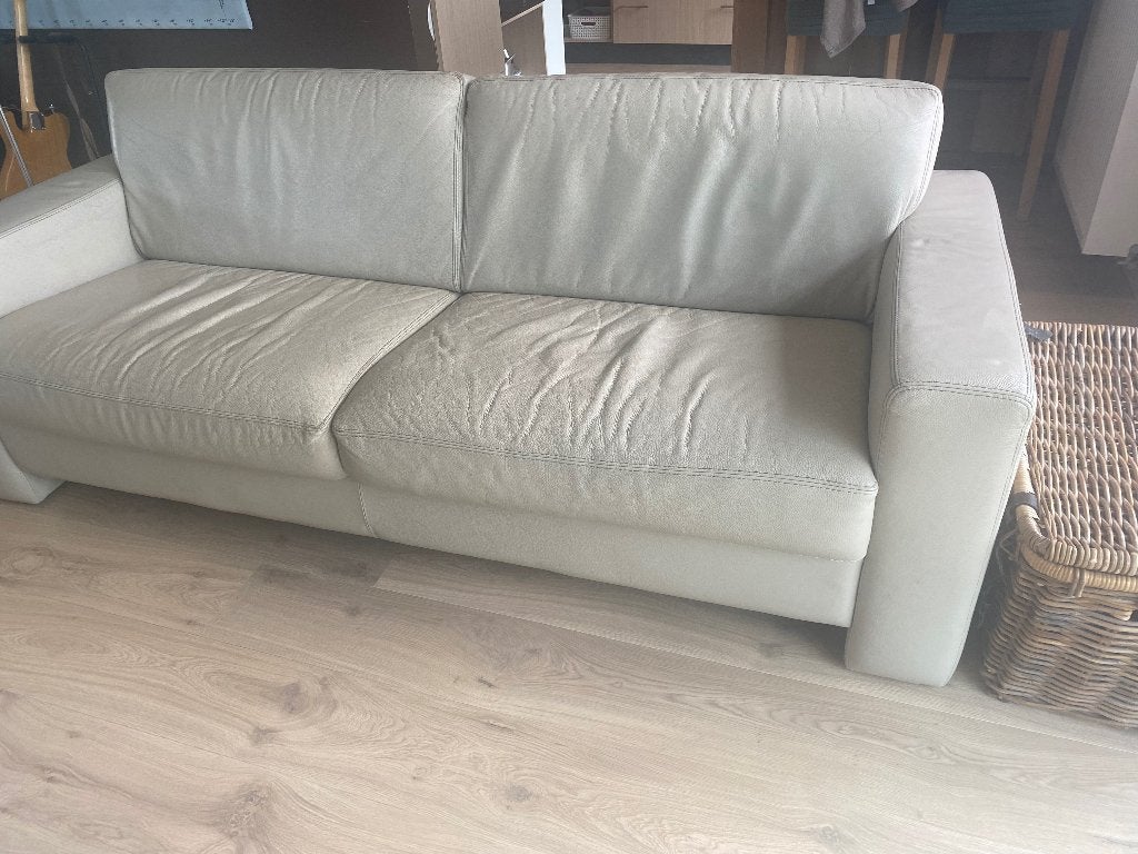 Lederen zetels en voetenbank, Huis en Inrichting, Zetels | Zetels en Chaises Longues, Gebruikt, Vierpersoons of meer, 200 tot 250 cm