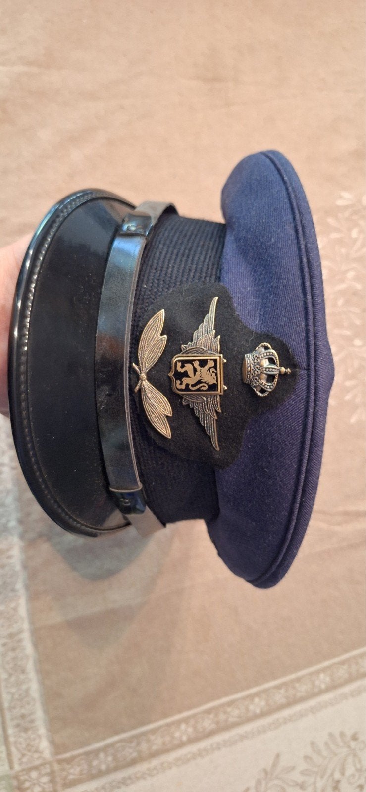 Casquette d'officier Force Aérienne Belge ABL 1984 - Preta -, Enlèvement ou Envoi, Casquette, Preta, 57 cm (M, 7⅛ pouces) ou moins