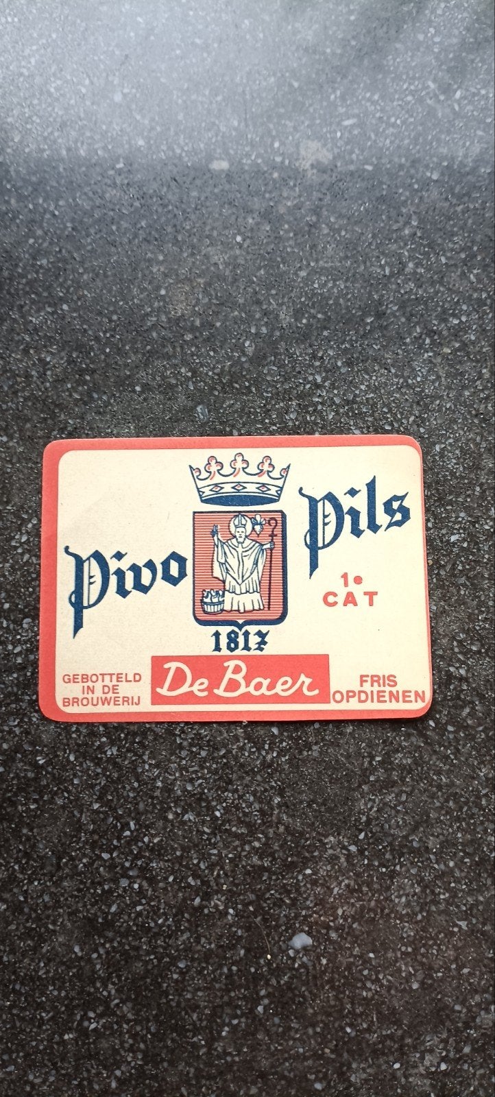 oud bieretiket pivo pils oude br. de Baer Sint niklaas, Verzamelen, Ophalen of Verzenden