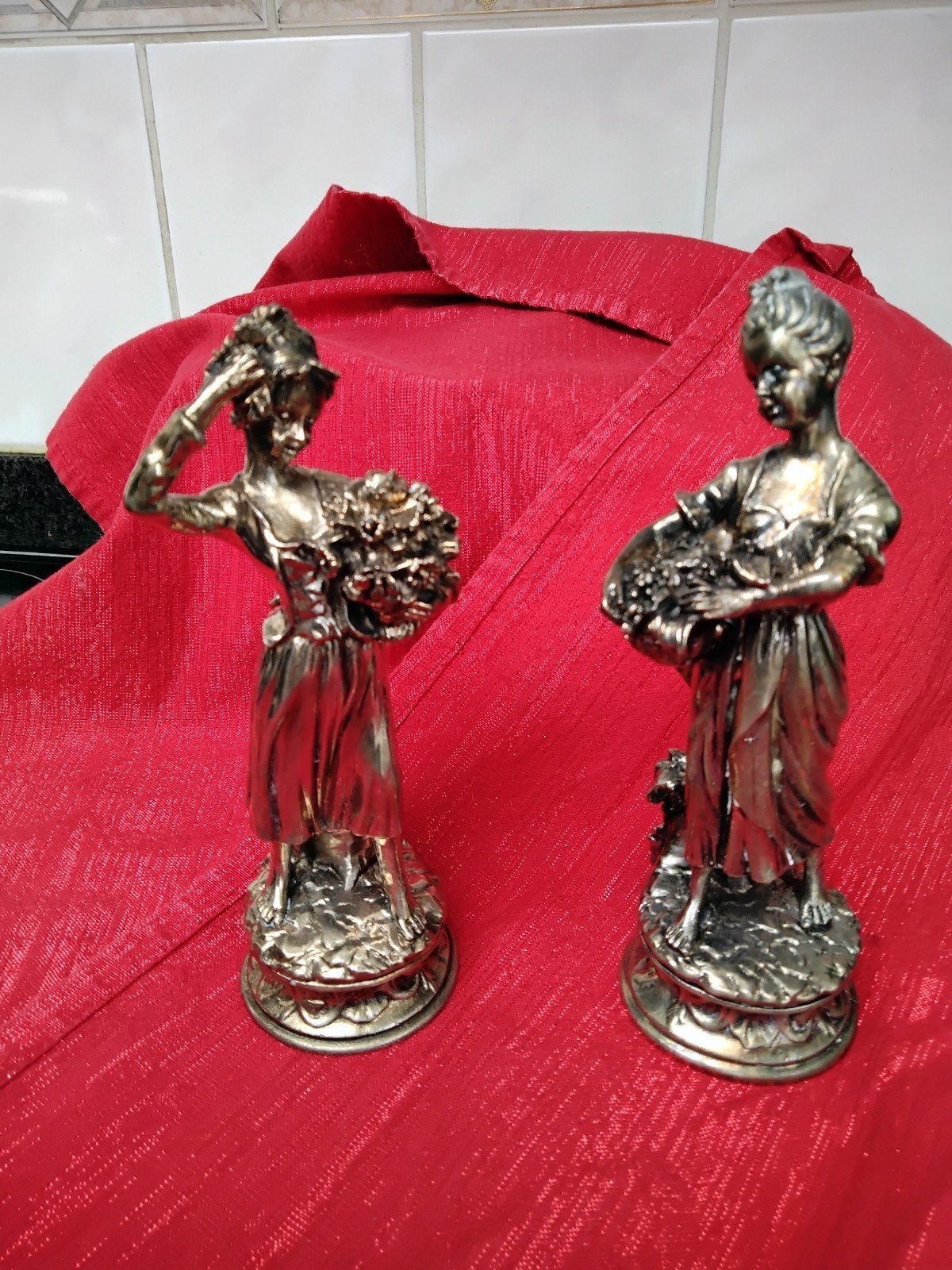 twee   mooie verzilverde bloemenmeisjes, Antiquités & Art, Antiquités | Bronze & Cuivre, Enlèvement