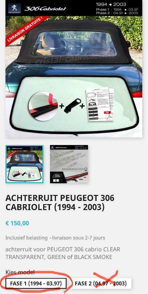achterruit voor PEUGEOT 306 cabrio (fase 1) - CLEAR, Enlèvement ou Envoi, Neuf, Peugeot