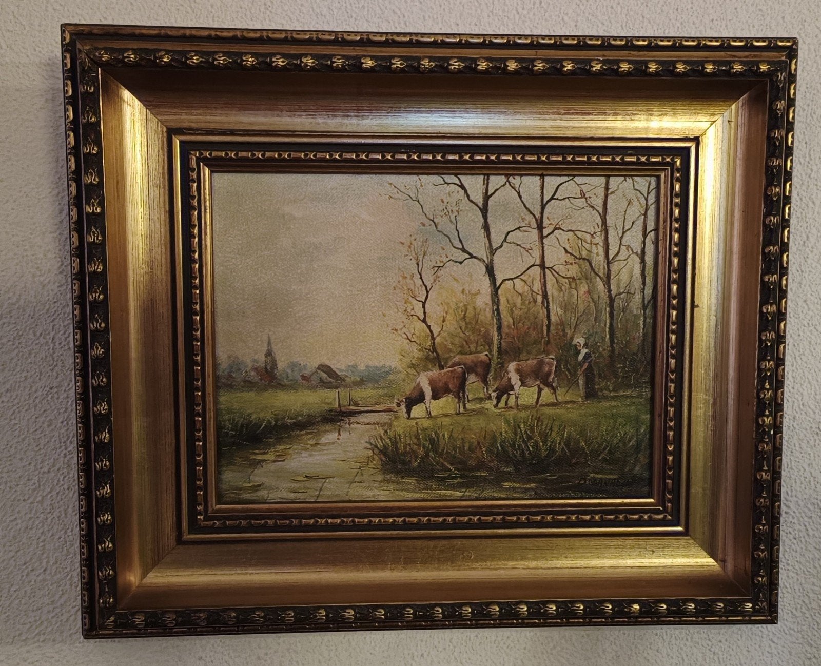 peinture à l'huile paysage hollandais signée, Enlèvement ou Envoi, Peinture à l'huile, Paysage, Signé