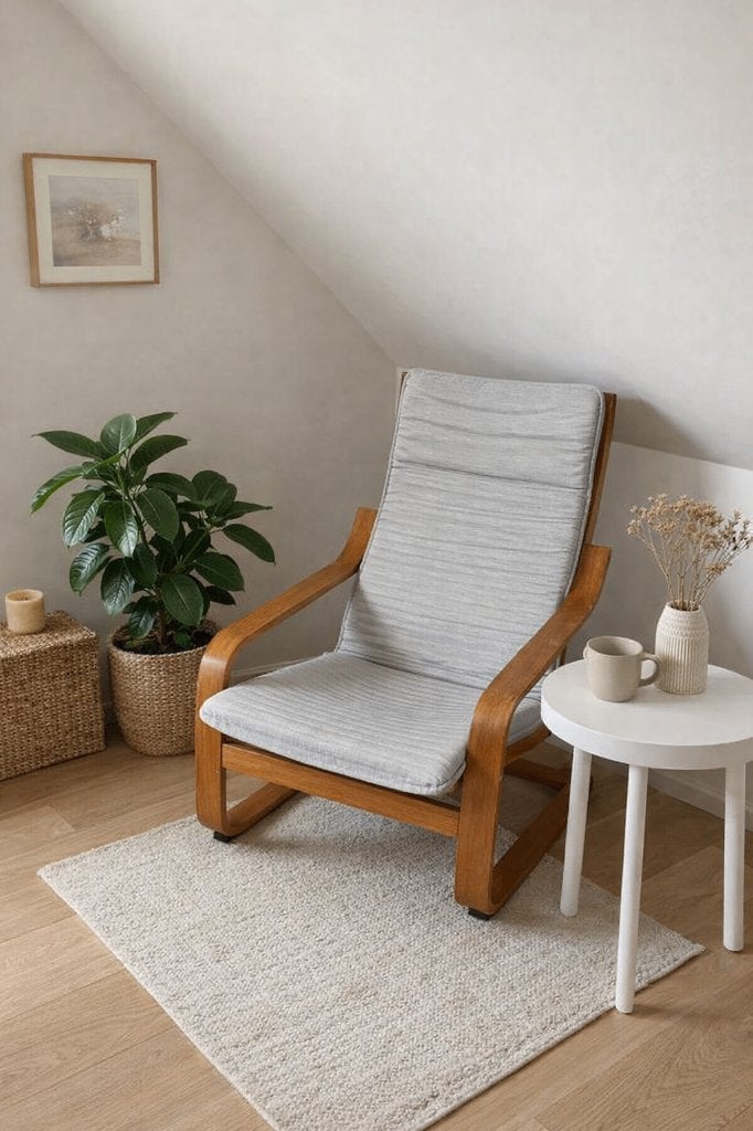 Ikea relaxzetel met wit kussen, Ophalen, Hout