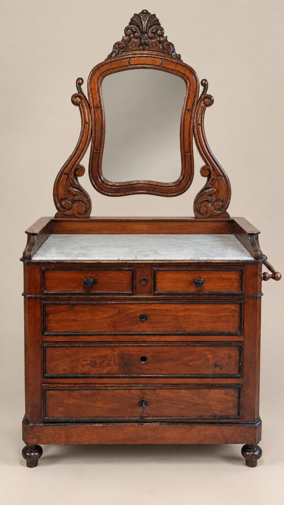 Antieke spiegelcommode in hout met marmeren blad, Ophalen