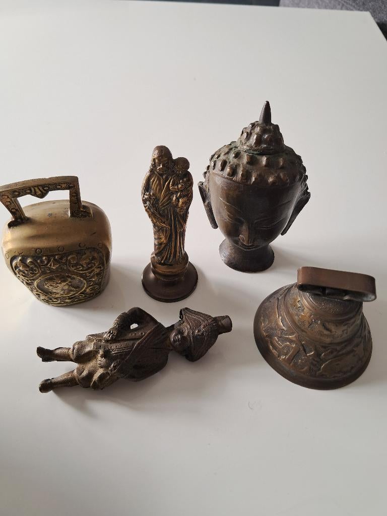 Koper beeldjes en 3 belletjes, Antiquités & Art, Antiquités | Bronze & Cuivre, Cuivre, Enlèvement