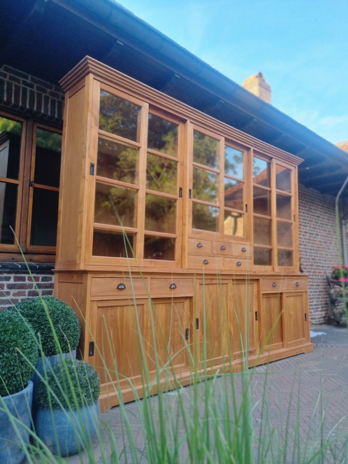 Teak xxl buffetkast/vitrinekast GRATIS LEVERING, Huis en Inrichting, Ophalen, 200 cm of meer, ., Teakhout